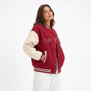 Custom Women’s Red <b>letterman</b> <b>Jacket</b> Oversized <b>Letterman</b> Bomber <b>Jacket</b> With Embroidery Streetwear - Product Image 2