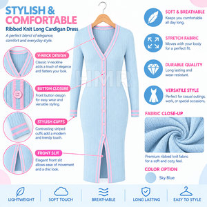 Robe cardigan à col en V et manches longues HMR Sorority Sisterhood avec fente et fermeture boutonnée, longueur complète, tenue de club sexy - Product Image 6