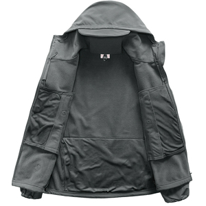 Men's <b>Black</b> Hooded Fleece <b>Jacket</b> Waterproof Breathable Windproof Zipper Closure Streetwear Style Winter Outdoor Soft Shell Front - Product Image 5