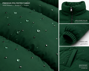 Custom Men's Dark Green Puffer Jacket Winter Quilted <b>Bubble</b> <b>Coat</b> Lightweight Warm Insulated Zip Up Jacket OEM Wholesale Fectory - Product Image 5