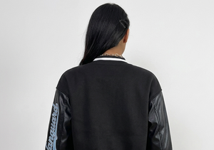 Chaqueta Bomber de Mujer para Invierno, Personalizada, Corta, Transpirable, con Logotipo Bordado, Tejida, Ecológica, de Secado Rápido, con Mangas de Cuero - Product Image 4