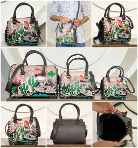 New Arrival <b>Tooled</b> Genuine Leather Speedy Duffel Bag Western Style <b>Small</b> Hand Painted Handbag Factory Direct Price Overnight Bag - Product Image 3