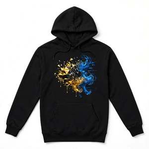 Sweat à capuche noir personnalisé en molleton de coton épais, coupe ample, imprimé graphique géométrique, streetwear, vêtement décontracté - Product Image 1