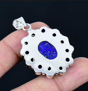 Colgante de flor de lapislázuli azul natural, collar floral, joyería chapada en plata 925, joyería para mujer - Product Image 3