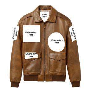 Blouson aviateur en cuir marron pour homme, col rabattu, fermeture éclair, coupe classique, style décontracté automne - Product Image 1