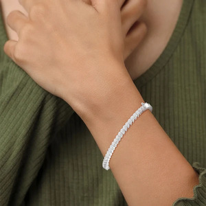 Sterling Silver Pear Cut Diamond <b>Bangle</b> <b>Bracelet</b> Rhodium Plated Classic Style Gift Jewelry for Unisex Engagement Wedding - Product Image 5