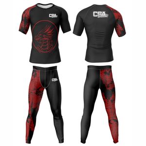 ชุดออกกำลังกาย MMA ขายดี ชุดรัดกล้ามเนื้อ BJJ Rush Guard และกางเกงขาสั้น ผ้าสแปนเด็กซ์สั่งทำพิเศษ พิมพ์ลายแบบ Sublimation ชุดรัดกล้ามเนื้อผู้ชาย - Product Image 1