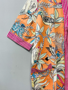 Women's Bohemian Style Luxury Cotton <b>Bath</b> Robe Floral Printed Handmade <b>Light</b> Weight Kimono Casual Front Logo Full Length Summer - Product Image 5