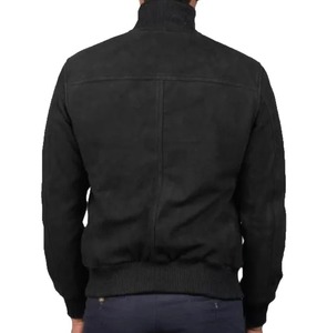 เสื้อแจ็คเก็ตบอมเบอร์หนังกลับสีดำสำหรับผู้ชาย - Product Image 3