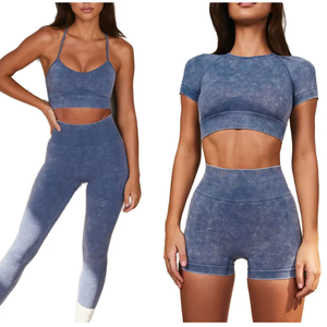 Trendy Women <b>Pilates</b> Workout Yoga Set 2 Piece Crew Neck Spaghetti Strap Breathable Spandex/Nylon Sports Bra High Waist <b>Leggings</b> - Product Image 1