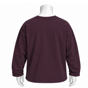 Camiseta de Manga Larga de Algodón Grueso Color Borgoña, Corte Holgado, Hombros Caídos, Estilo Lavado, Unisex, Moda Urbana - Product Image 2