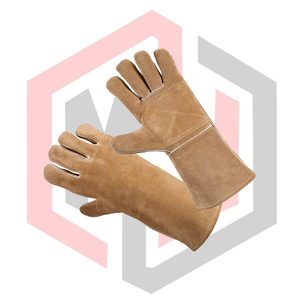 Reinforced Double Layer Leather Welding <b>Gloves</b> 7 oz Thick 16INCH Anti-Vibration Impact Reducing Durable Heat Resistant Cowhide - Product Image 4