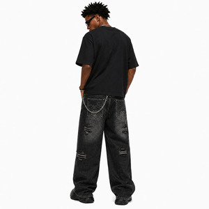 Jean en denim coupe large pour homme, taille haute, déchiré, broderie dragon noir, style chinois, coupe ample, streetwear, automne, en coton - Product Image 4