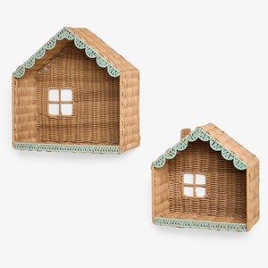 Ensemble d'étagères murales en rotin en forme de maison ludiques, à suspendre pour la chambre d'enfant, décoration de crèche, design créatif, ensemble d'étagères murales pour enfants - Product Image 2