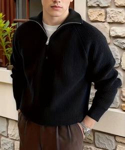 Pull en laine/cachemire uni pour homme, coupe standard, manches classiques, avec fermeture éclair, idéal pour l'hiver, tricoté au Bangladesh - Product Image 1