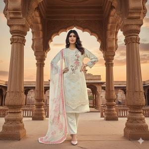 ชุดปากีสถานผ้าจอร์เจตต์ฟ็อกซ์เนื้อหนาแบบใหม่ พร้อมงานปักเลื่อมและคริสตัลแบบ Khatli สำหรับสุภาพสตรีสวมใส่ในชีวิตประจำวัน - Product Image 1