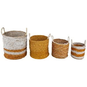 Ensemble de 4 paniers en jonc de mer de couleurs mélangées, faits à la main, paniers de rangement, vente en gros, écologiques, fabriqués au Vietnam - Product Image 1