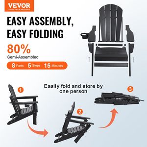 Set di 2 Sedie Adirondack Pieghevoli Portatili per Esterni con Portabicchieri, Nuovo Design per il Massimo Comfort - Product Image 2