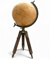 Globe terrestre vintage fait main de style antique avec support trépied réglable, anneau méridien en laiton, ensemble cadeau numérique rotatif en papier et métal
