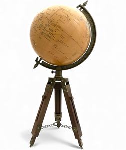 Vintage Antique Style World Globe <b>Adjustable</b> Tripod Stand Brass Meridian Ring Rotating Paper Metal Customizable Education - Product Image 3