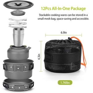 Set di 12 Pezzi di Pentole in Alluminio per Campeggio, Escursionismo e Picnic - Kit da Cucina per Esterni con Pentole, Padelle, Tazza, Forchetta, Cucchiaio e Coltello - Product Image 5