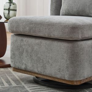 Fauteuil pivotant moderne en chenille rembourré sans accoudoirs, base en métal, pivotant à 360 degrés, avec coussin, pour salon et familles, largeur 25,2 pouces - Product Image 6