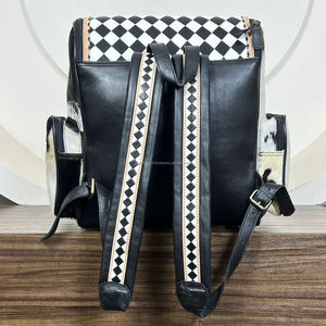 Nueva Mochila Pañalera de Cuero Vacuno a Cuadros de Primera Calidad con Elegante Bolsa de Cosméticos, Conjunto de Dos Piezas de Moda Occidental para Mamá - Product Image 6