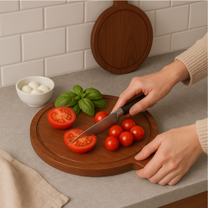 Tabla de cortar redonda de madera de acacia con asa, tabla de cocina, tabla para servir, tabla para queso - Product Image 1