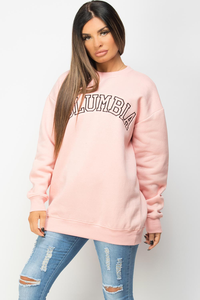 Sudadera Rosa de Cuello Redondo para Mujer Columbia, Manga Larga, Estampado de Letras, Tejido de Algodón, Estilo Oversize, Cómoda, OEM - Product Image 5