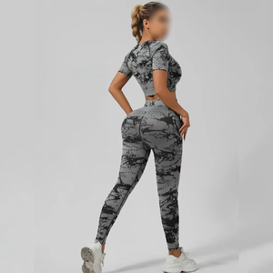 Conjunto de 2 Piezas de Leggings y Camiseta Deportiva para Mujer, de Algodón de Secado Rápido, Transpirable y Elástico, por Encima de la Rodilla, Ajustados para Correr - Product Image 5