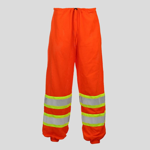 Pantalones de Trabajo de Seguridad Reflectantes de Alta Visibilidad ANSI Clase E Unisex Verdes con Piernas Inferiores Negras y Rayas Plateadas - Product Image 5