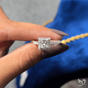 1 Carat Princess Halo Lab <b>Diamond</b> <b>Ring</b> Square Center Pave Band Elegant Bridal Jewelry IGI Certified White Gold <b>Ring</b> - Product Image 5