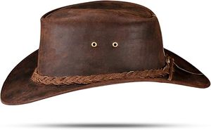 Chapeau de cowboy en cuir véritable de vache, fait main, ajustable, style western, en peau de bête, pour fêtes, sports, équitation, voyages - Chapeaux unisexes - Product Image 4