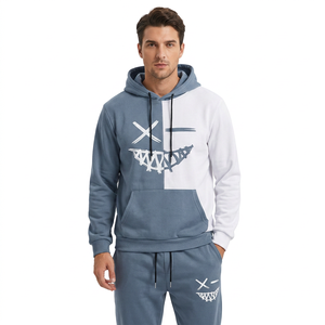 Ensemble de survêtement unisexe à capuche gris et blanc avec imprimé de personnage, décontracté, manches longues, pantalon en coton avec cordon de serrage et poches latérales pour l'automne - Product Image 2