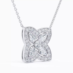 Flower Shape Diamond Pendant <b>Necklace</b> Women's 925 Silver Rhodium Plated Marquise Cut Luxury Box Chain - Product Image 2