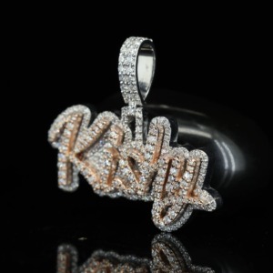 Hip Hop Iced Out Jewelry Rose <b>Gold</b> Two Tone Name Letter Pendant Charms VVS Moissanite Diamond Jewelry For Pass Diamond <b>Tester</b> - Product Image 3