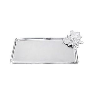 Plateau de service rectangulaire en métal argenté de luxe avec motifs floraux et poignées en forme de fleurs pour mariage, hôtel, décoration de la maison - Product Image 3