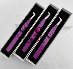 GETUP BROSONS IMPEX Boot Purple Eyelash Extension Tweezers Set Anti Slip Cherry Green Stainless Steel Smooth Tip Volume Lash - Product Image 1