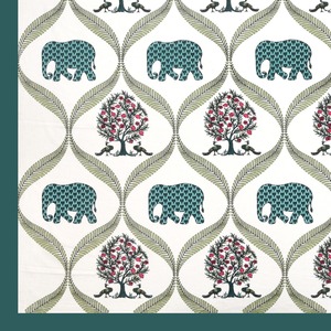 Gulmohar Elephant <b>Tree</b> Hand Block Printed King Size Cotton Bedsheet Set with Pillow Covers for Home Hotel Bedding - Product Image 4