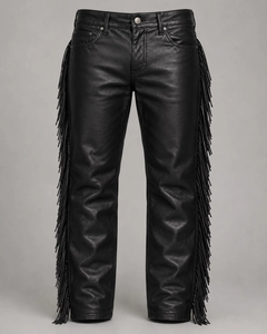 FAZMAX CORPORATION Pantalon Western Noir pour Homme, Coupe Droite, Taille Haute, Style Vintage, Fermeture Boutonnée, 100% Cuir de Vachette - Product Image 3