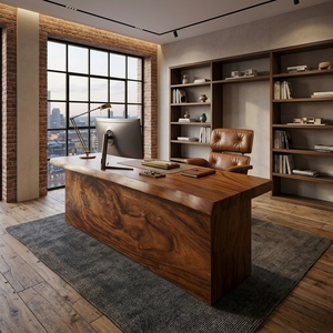 Escritorio Ejecutivo de Madera Sólida con Borde Natural, Mostrador de Recepción Moderno, Mueble de Oficina para Sala de Juntas - Product Image 3
