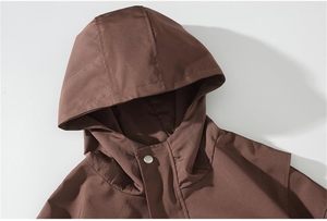 Veste tissée minimaliste à capuche pour homme, couleur unie beige, non doublée, style teint uni - Product Image 3