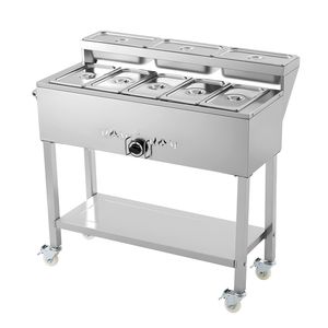 Table de maintien au chaud commerciale au propane, 5 compartiments alimentaires, 3 compartiments à condiments, chauffe-soupe extérieur au gaz GPL, vanne de vidange 3', équipement de maintien au chaud 3' - Product Image 1