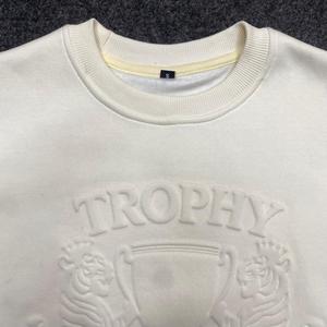 Cream Embossed <b>Logo</b> Men T Shirt Oversized Knitted Short Sleeve Crew Neck Printed Tee Casual Streetwear - Product Image 5