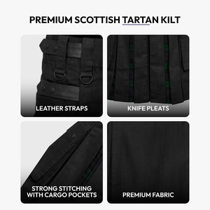 Men's Wool Kilt Solid <b>Black</b> <b>Pleated</b> Traditional Scottish <b>Skirt</b> Regular Fit Adult Size In-Stock - Product Image 6