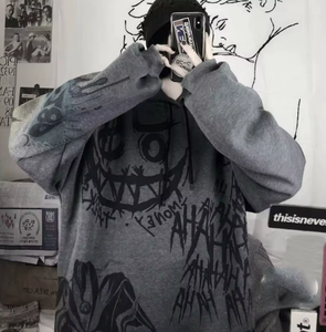 Sweat-shirt à capuche oversize pour femme, style gothique japonais, dessin animé, hip-hop, printemps automne, amusant, punk, vêtements pour filles - Product Image 2