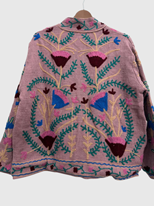 Veste en laine brodée à la main à motifs floraux, manches longues, grande taille, col châle, style Prairie Chic, pour l'automne - Product Image 4