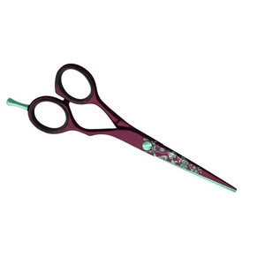 Professional Stylish Maroon Barber Salon <b>Scissors</b> Beauty Hair Cutting Shears with Finger Rest Leave Paper Coated Steel Handle - Product Image 6