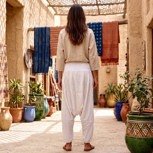 <b>Women's</b> <b>Harem</b> <b>Pants</b> Mid Waist Elastic Loose Fit Ankle-Length Solid Bohemian Summer Casual Breathable Eco-Friendly Rayon Woven - Product Image 2