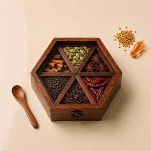 Moderno y Elegante Juego de Cajas de Especias de Madera Hechas a Mano, Diseño Tradicional Chino, Madera de Mango, Tapa de Bambú, Apilables, para Mantener la Frescura - Product Image 2
